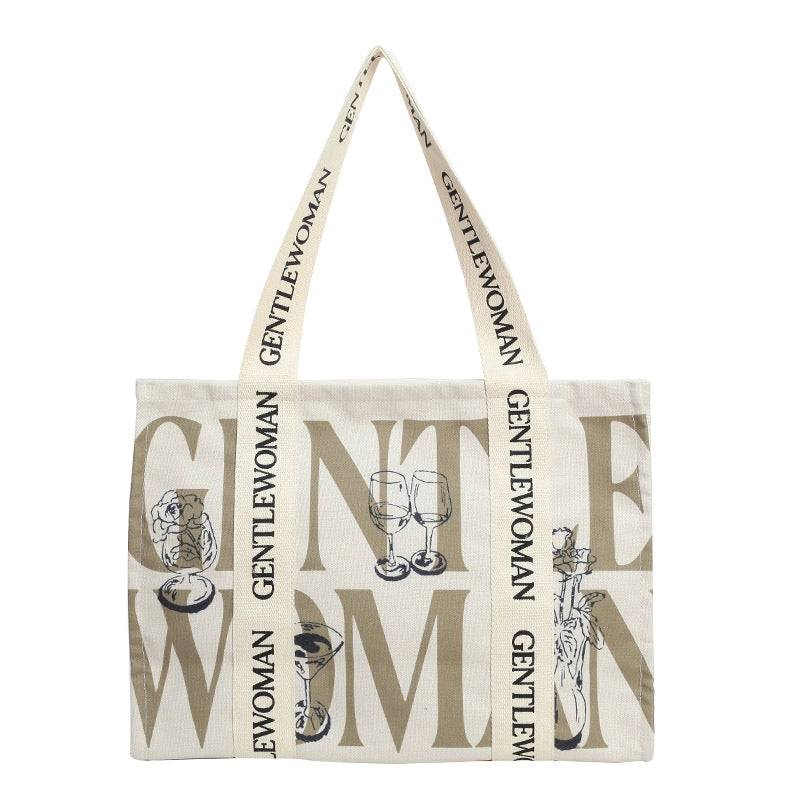 Women’s Large Canvas Letter Streetwear Square Zipper Shoulder Bag