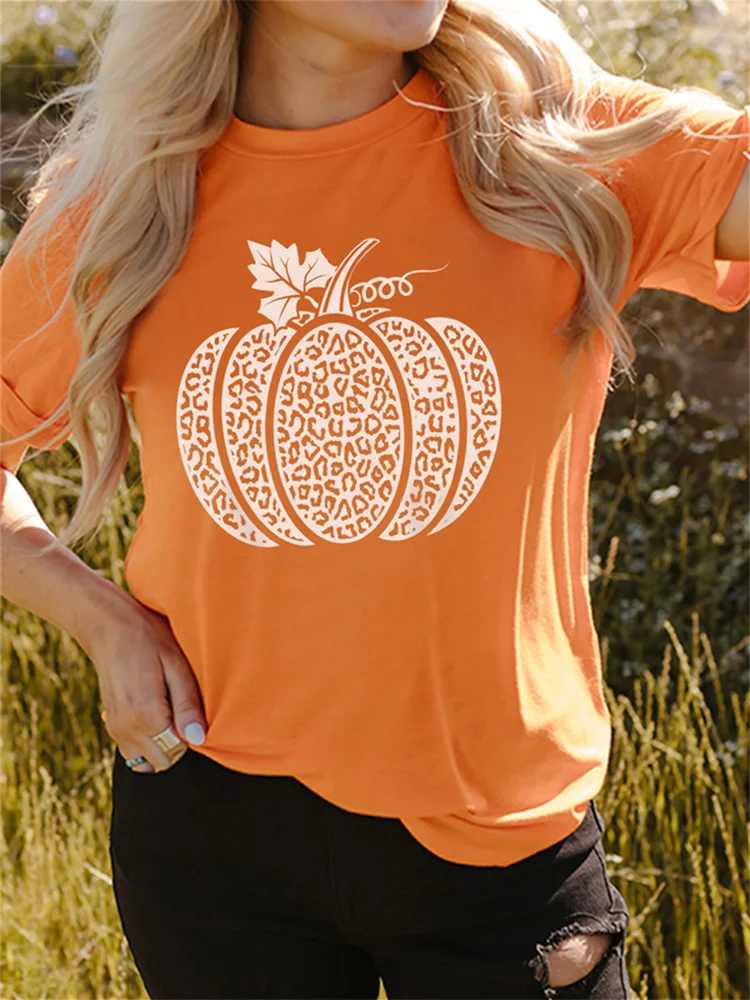 Orange Leopard Pumpkin Short Sleeve T Shirt