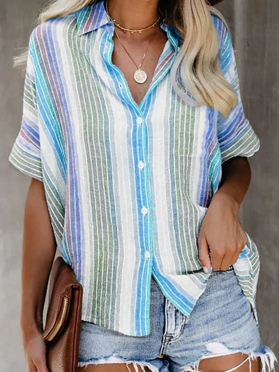 Women's cotton and linen coloured striped holiday shirt