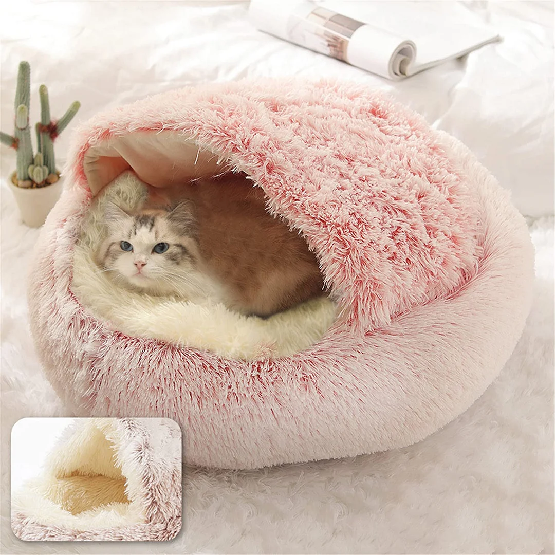 Furry Plush Cave Cat Bed