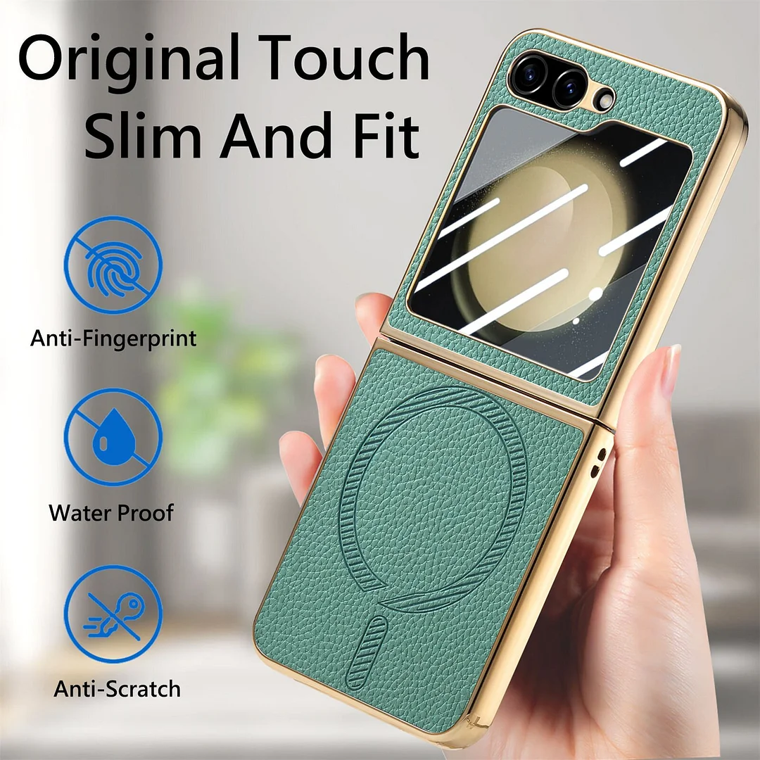 Luxury Wireless Charger Lichi Plating Case With Glass For Samsung Galaxy Z Flip 6 5 4 Mobile phone case