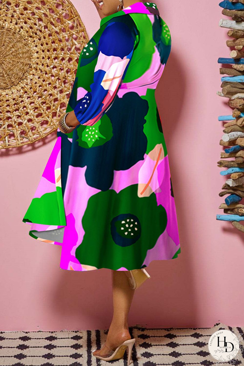 Camouflage Fashion Casual Print Patchwork Turndown Collar Shirt Dress