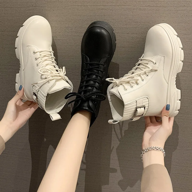 Punk Gothic Combat Ankle Boots Women Sock Platform Boots Fur 2021 New Autumn Black Beige Boots Fashion Designer Shoes Female