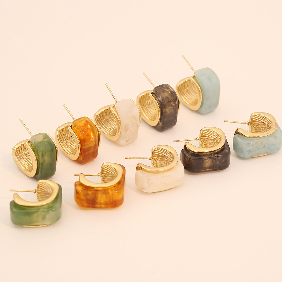 Retro Square Amber Earrings For Women French Fashion Earrings Stainless Steel Earrings E580