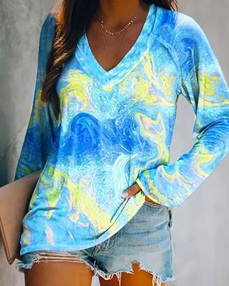 Women's tie-dye printed casual long-sleeved T-shirt-121420