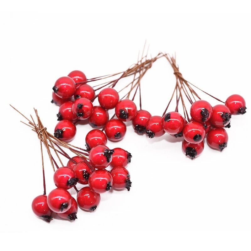50pcs 10mm Artificial Flowers Stamens Red berries cherry Fake Smooth Foam Fruit for Wedding Christmas Decoration