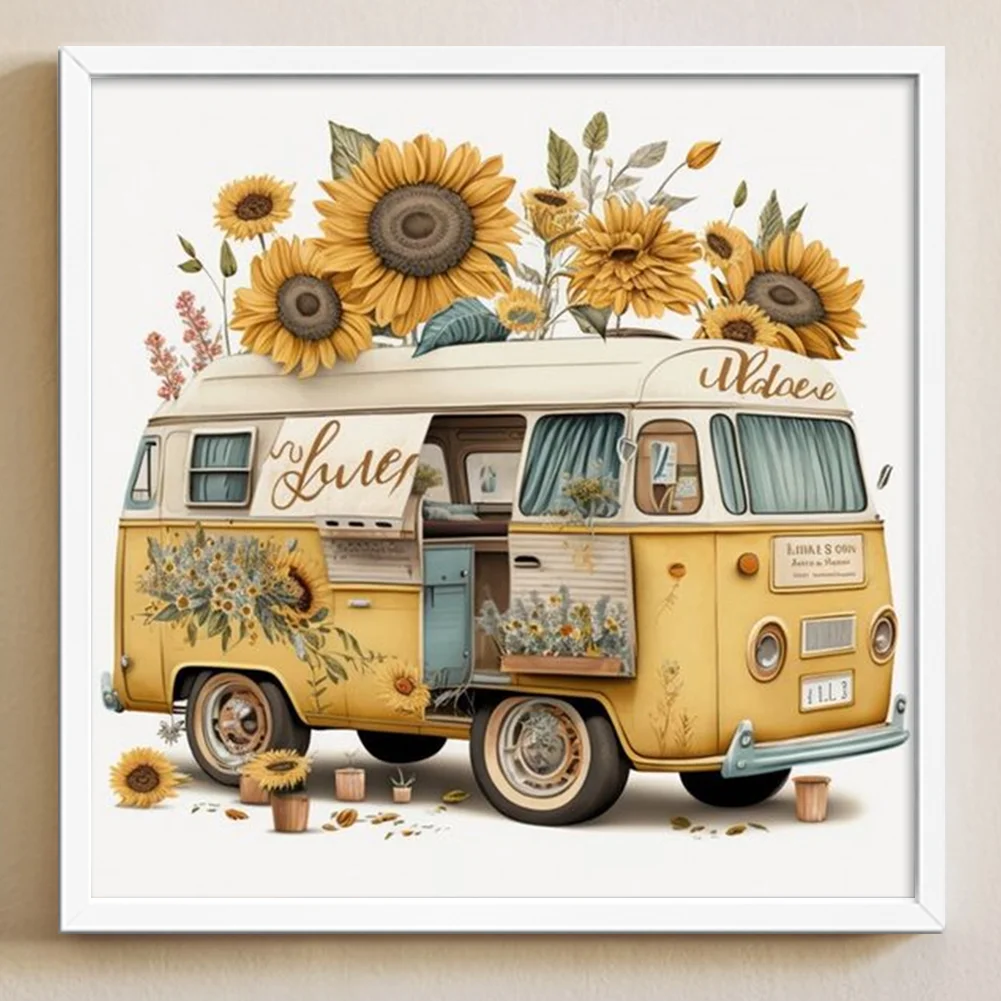 Full Round Diamond Painting 30*30cm - Sunflower Bus