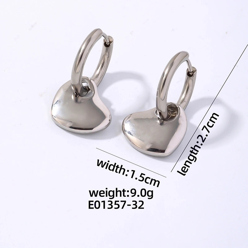 1 Pair Hip-Hop Vintage Style Heart Shape Polishing Plating 304 Stainless Steel Gold Plated Silver Plated Drop Earrings