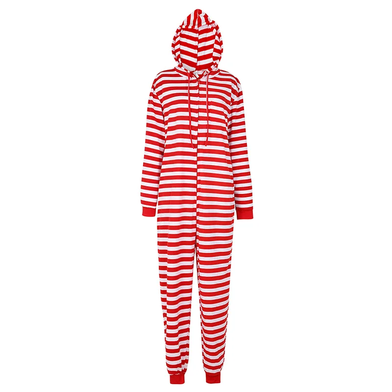 Billionm Christmas Onesies Pajamas Couple Christmas Sleepwear for Adults Women's Jumpsuit Hooded Red White Stripe S-2XL Plus Size