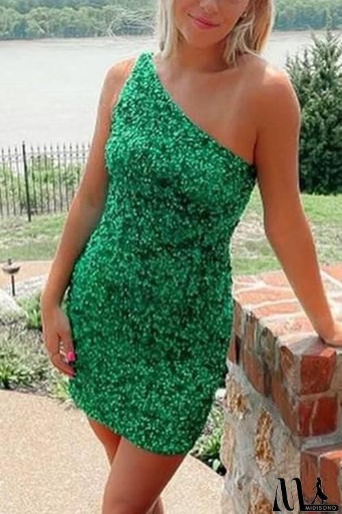 MidiSono - Sequin One Shoulder Bodycon Mini Dress