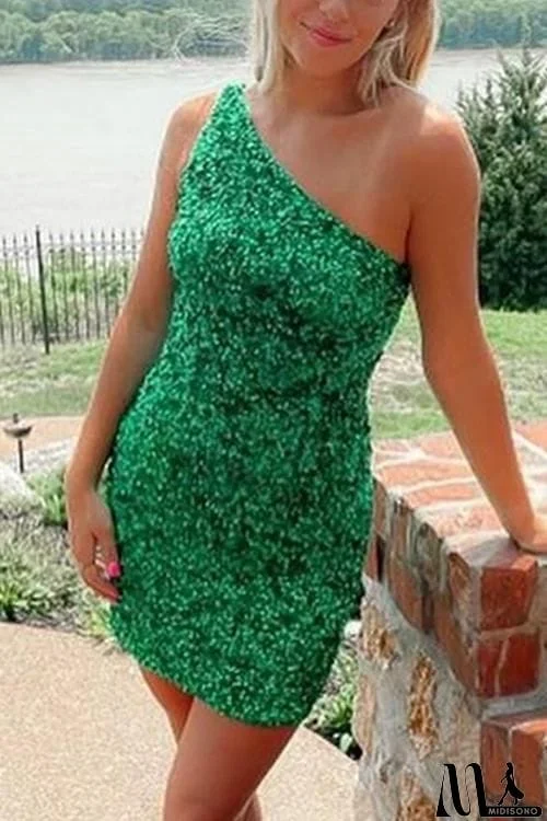 MidiSono - Sequin One Shoulder Bodycon Mini Dress