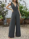 Plunging Empire Wide Leg Jumpsuits