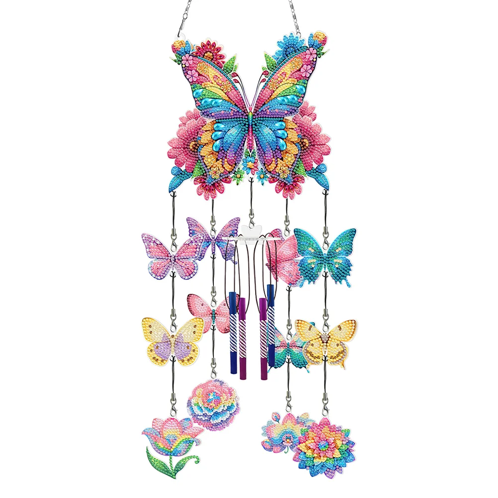 DIY Butterfly Wind Chime Double Sided Diamond Painting Hanging Pendant Home Decor