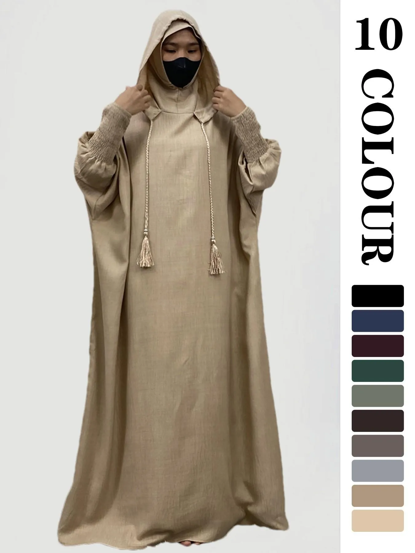 Women's Solid Hooded Dress, Casual Long Sleeve Dress for Fall & Winter, Women's Islamic Clothing for Daily Wear, Modesty Muslim Clothing