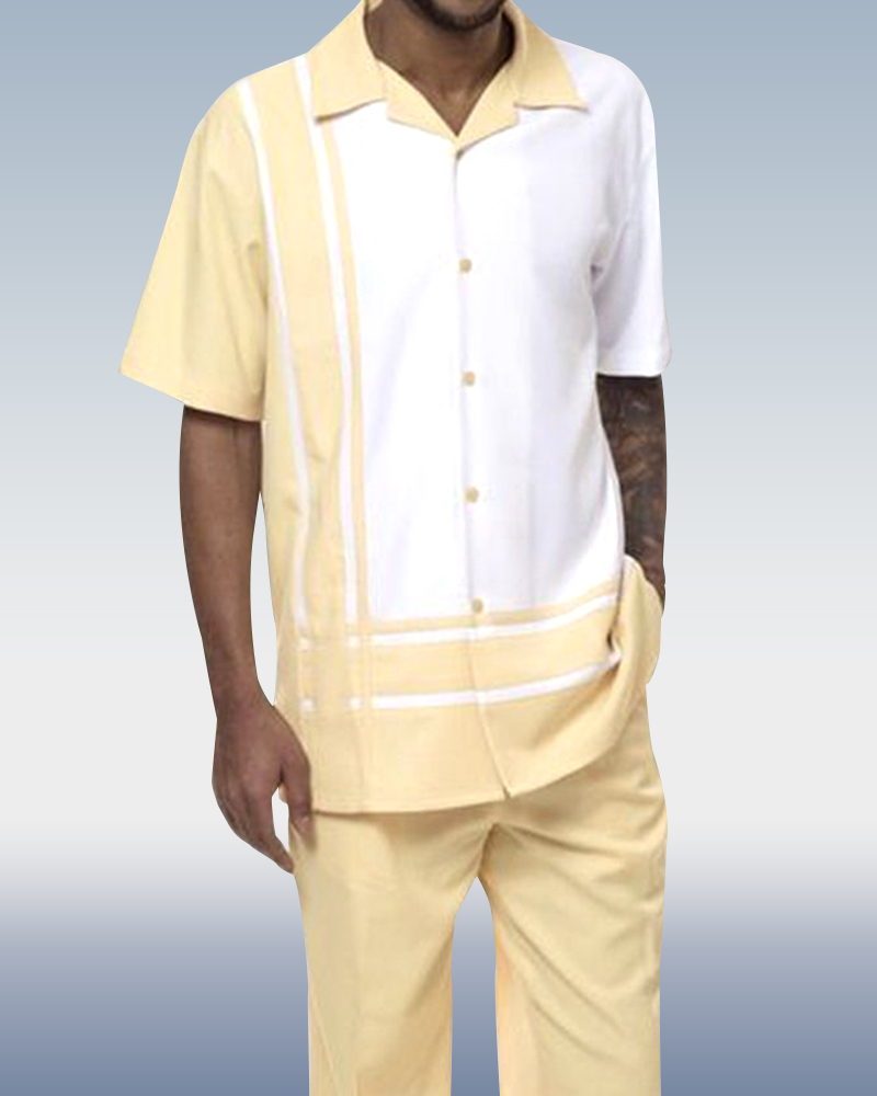 Montique Banana Walking Suit Color Block Short Sleeve Shirt Men's ...