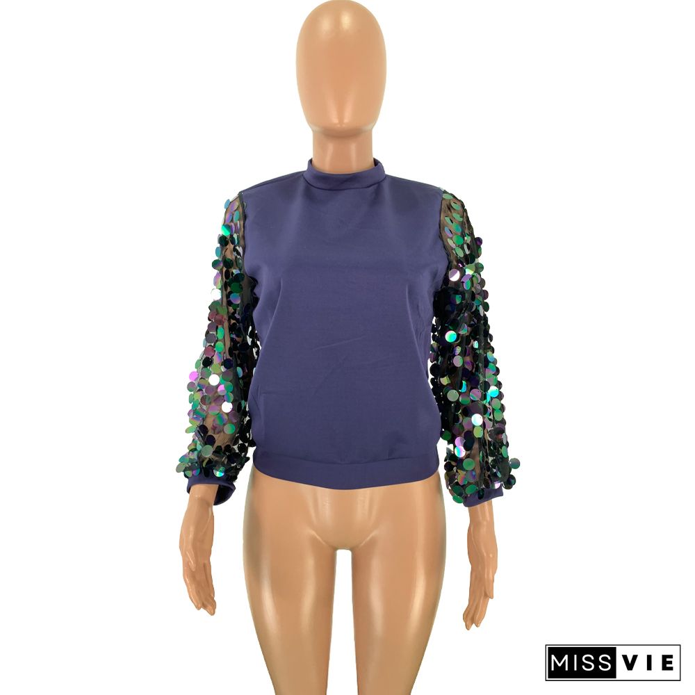 Sequin Patchwork Long Sleeve Blouses Shirts