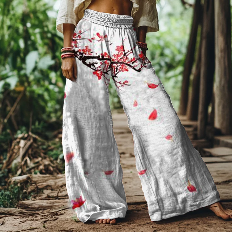 Vintage Floral Art Print Loose Pants