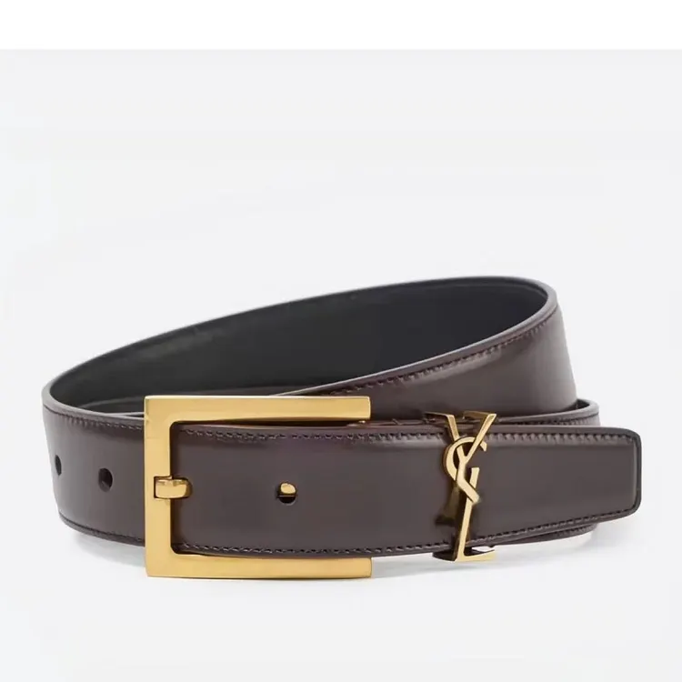 Luxury Leather Sash Belt With Golden Three Piece Clasp Head Detail, Adjustable Length For Formal Casual Outfits