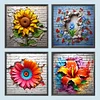 4pcs 5Diamond Painting -DIY Round Drill Flowers in The Wall