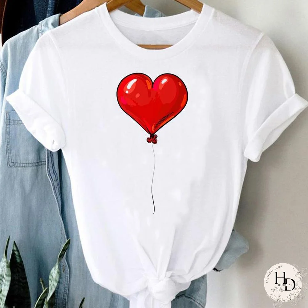 Tee Women Top Letter Love Heart 90s Clothes Lady Casual Short Sleeve Fashion Summer Tshirt Regular Female Graphic T-Shirt