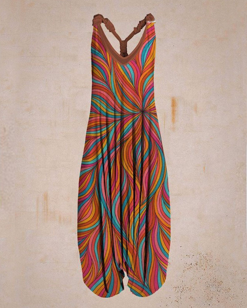 Rotimia Ethnic print loose plus size jumpsuit