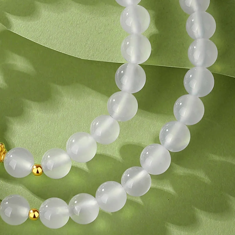 925 Sterling Silver Natural White Agate Cinnabar Double Wrap Protection Bracelet