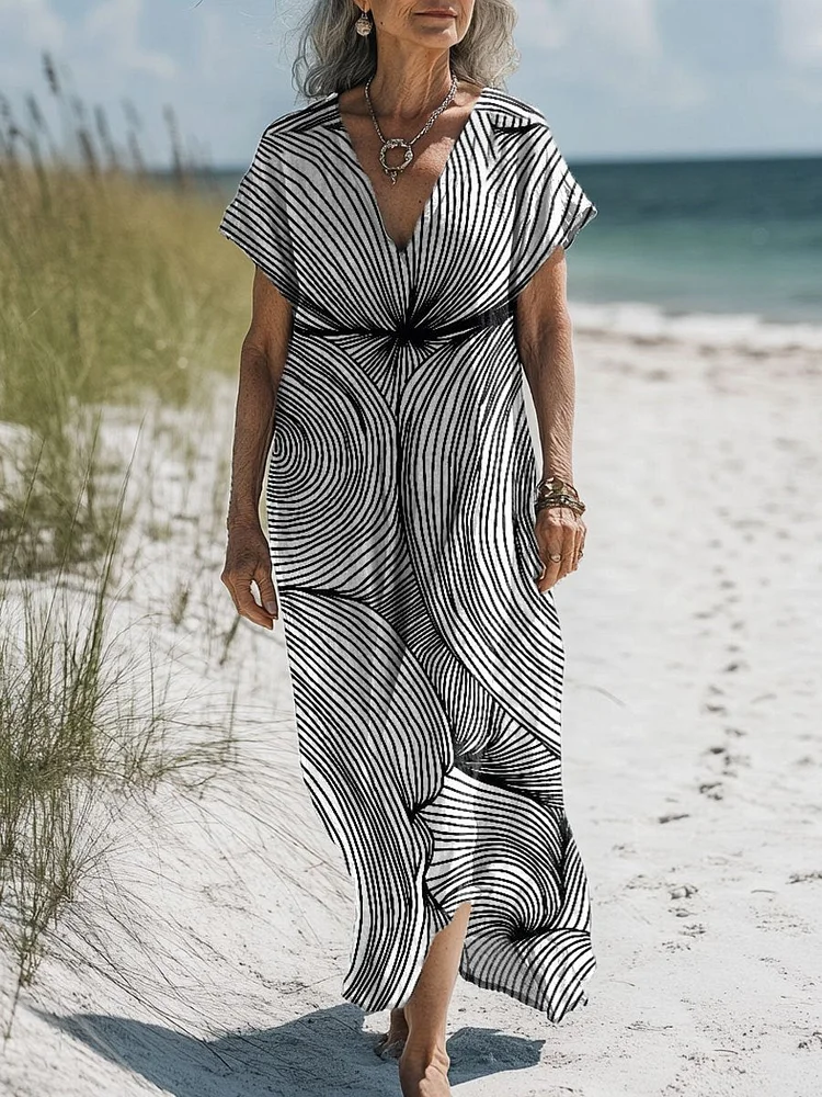 Women's Vintage Art  Print Pocket Cotton Dress