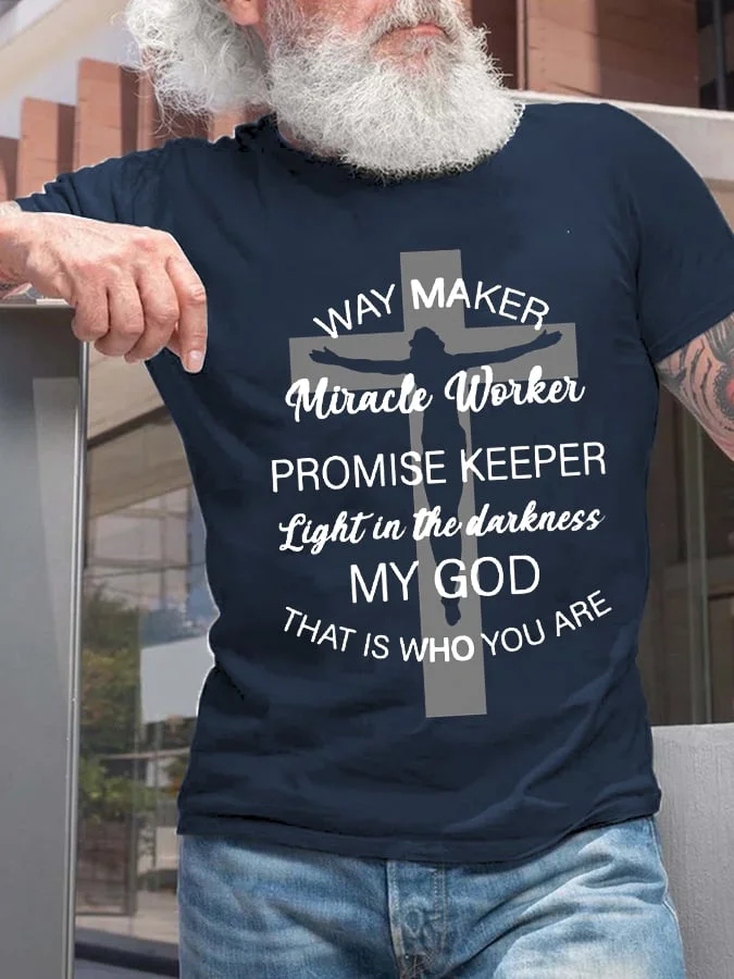 Men's Way Maker Miracle Worker Promise Keeper Print Casual T-Shirt socialshop