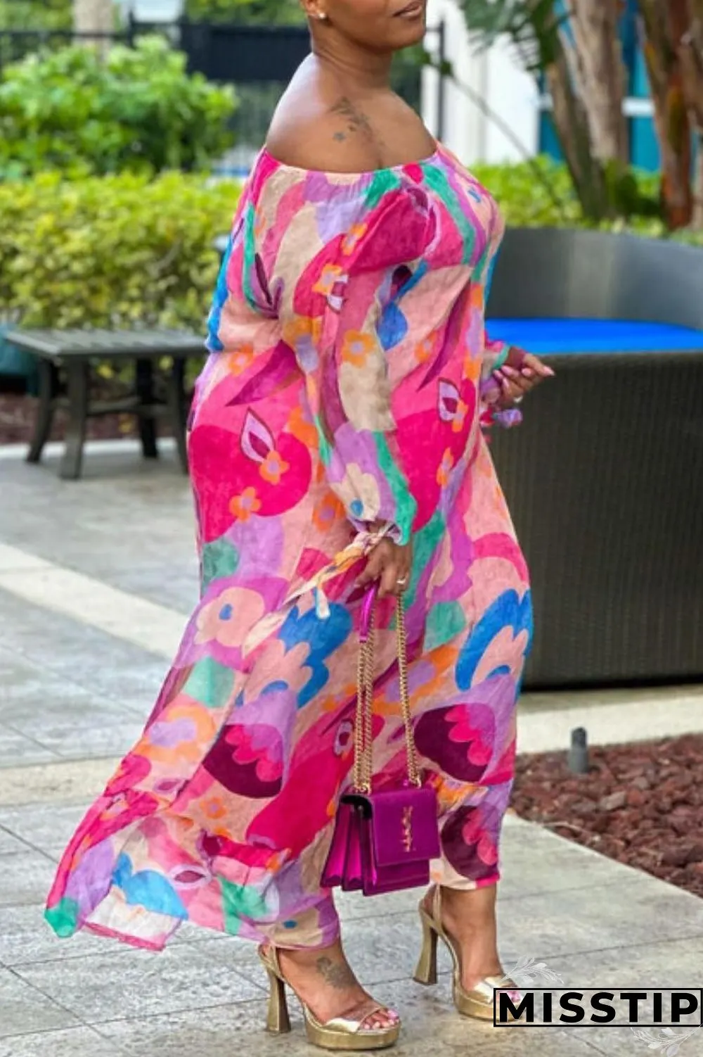 Leopard Print Casual Print Backless Off the Shoulder Long Sleeve Dresses