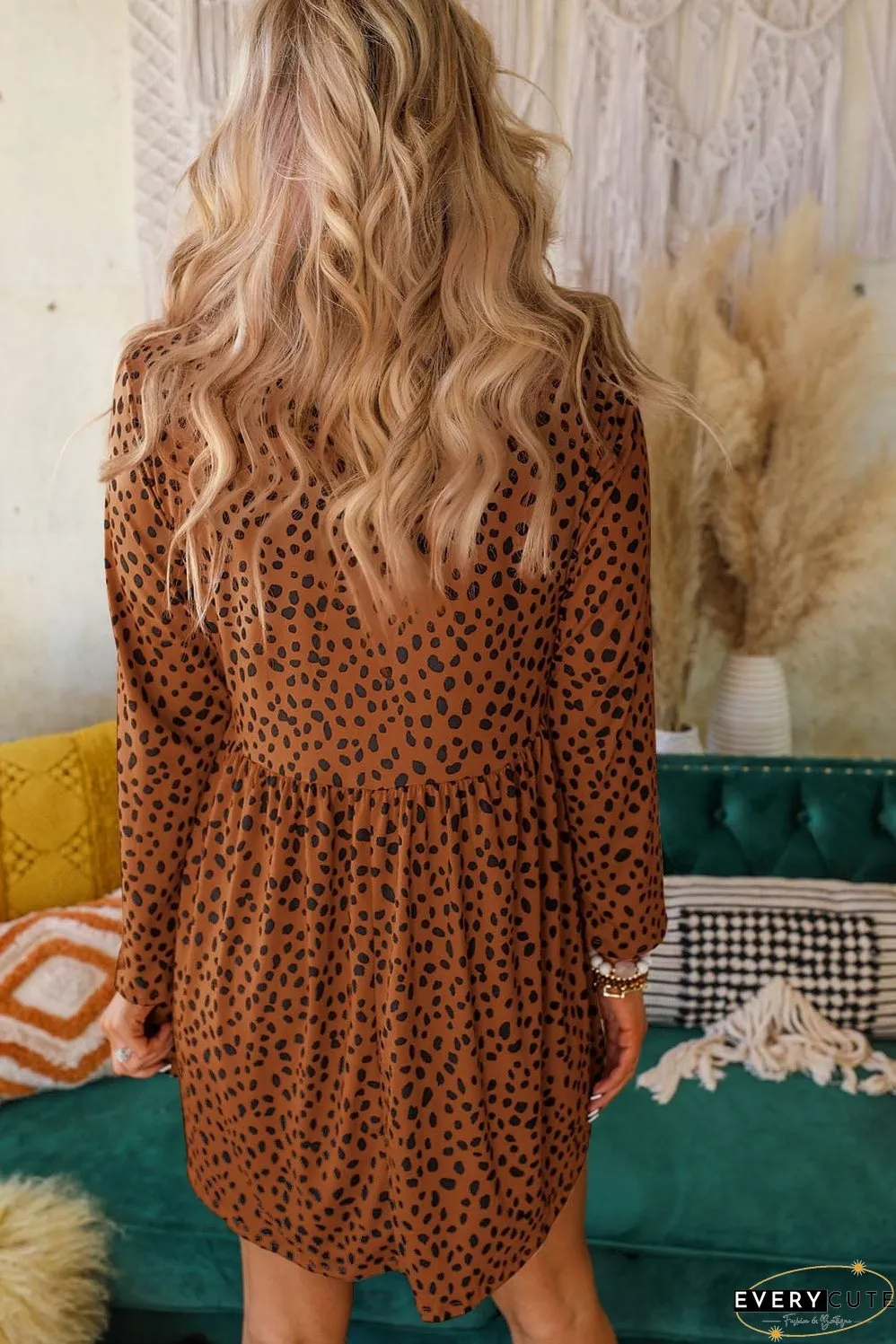 Leopard Print Long Sleeve Mini Dress for Stylish Occasions