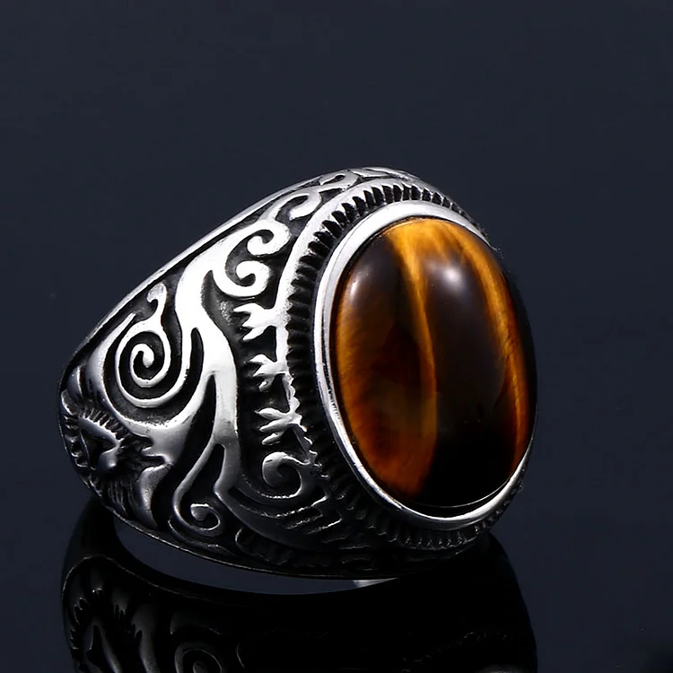 Vintage Oval Gemstone Stainless Steel Ring