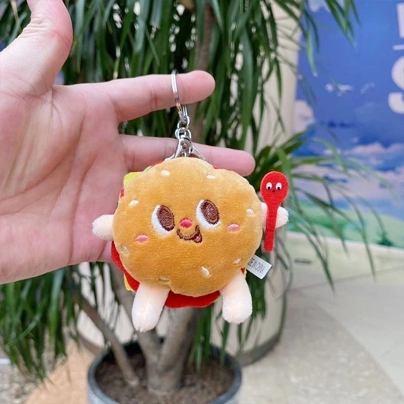 3 Pieces Cute Novelty Toast Hamburger Hot Dog Pp Cotton Plush Unisex Bag Pendant Keychain
