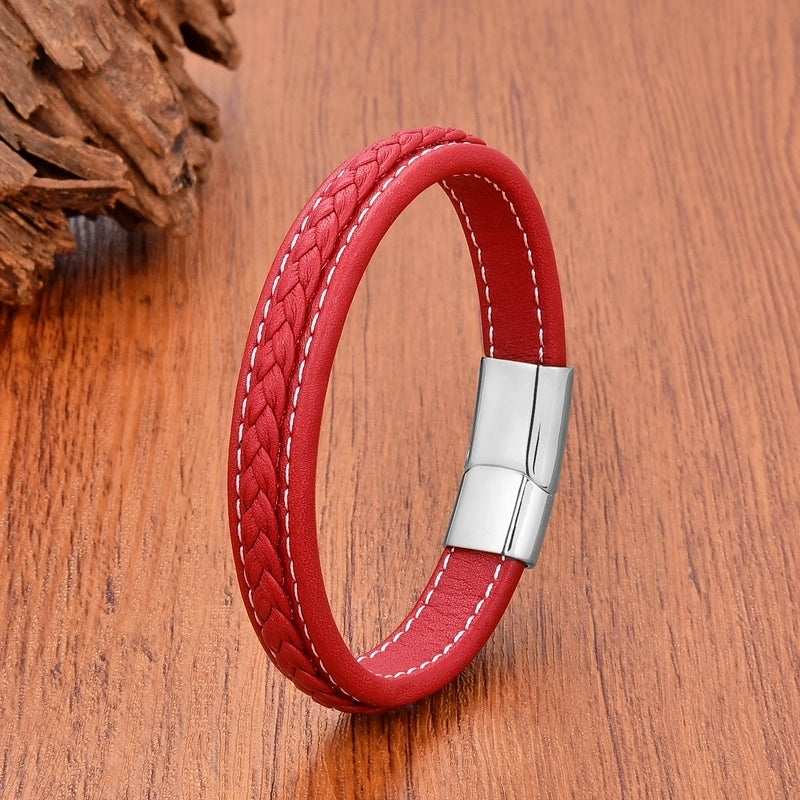 Minimalist Classic Style Commute Solid Color 316L Stainless Steel Leather Rope Unisex Bracelets