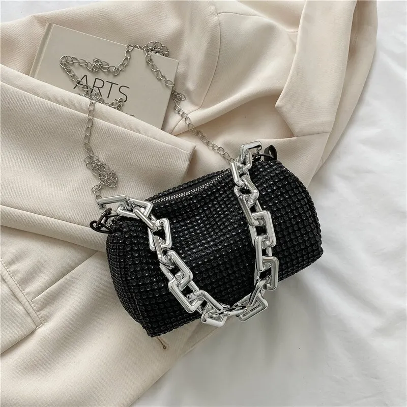 Women INS Fashion Rhinestone Square Bag Ladies Messenger Bag Designer Pearl Chain Shoulder Corssbody Bags Сумка Женская Багет