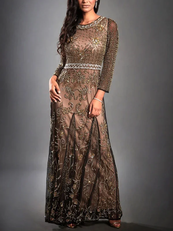 Gatsby style evening dress with heavy beaded sleeves
