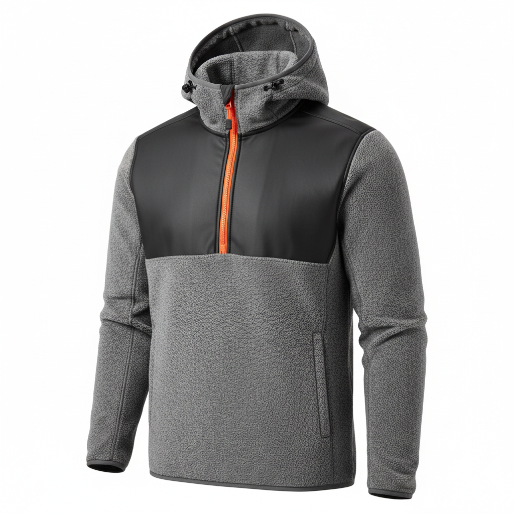 thesupersurf Grey and Black Fleece Hoodie with Orange Zipper Detail 