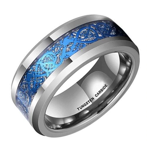 4MM 6MM 8MM 10MM Tungsten Carbide Wedding Rings Band Womens or Mens.Tungsten Silver and Sky Blue Resin Inlay Celtic Dragon Knot Ring For Men Women