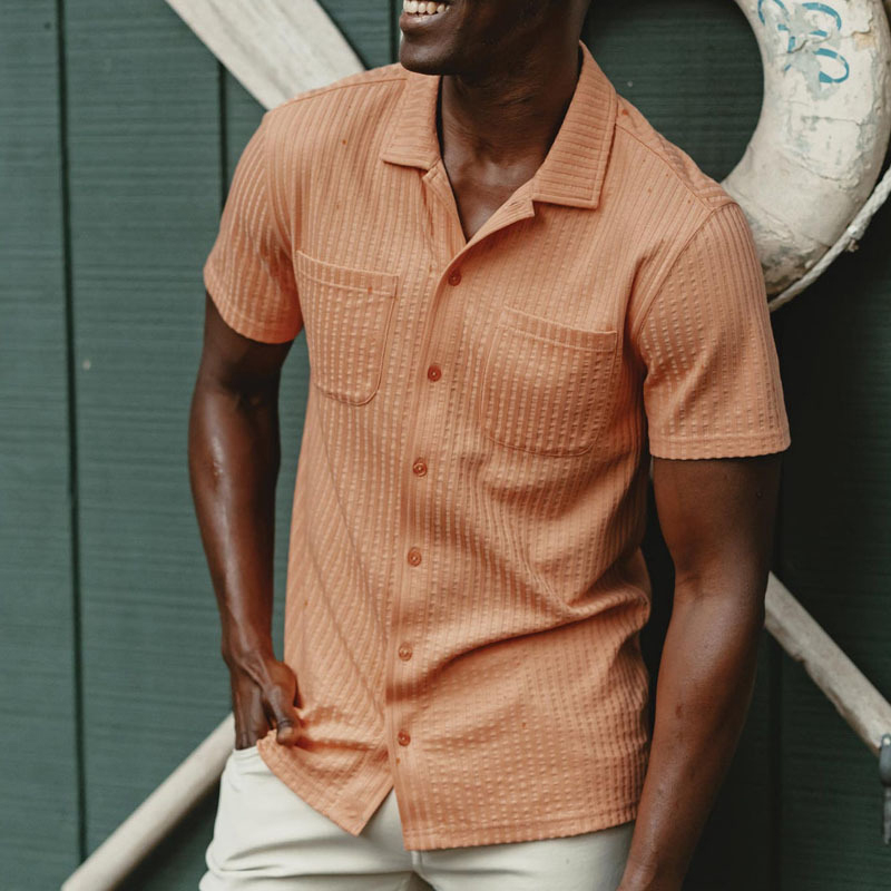 Men's Textured Short Sleeve Loose Pocket Shirt