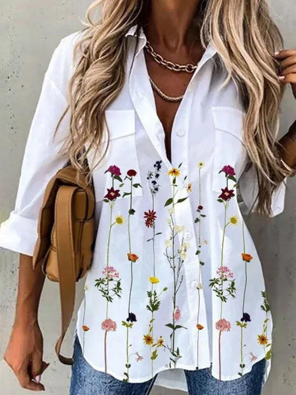 Floral Print Loose Casual Long-sleeved Blouse
