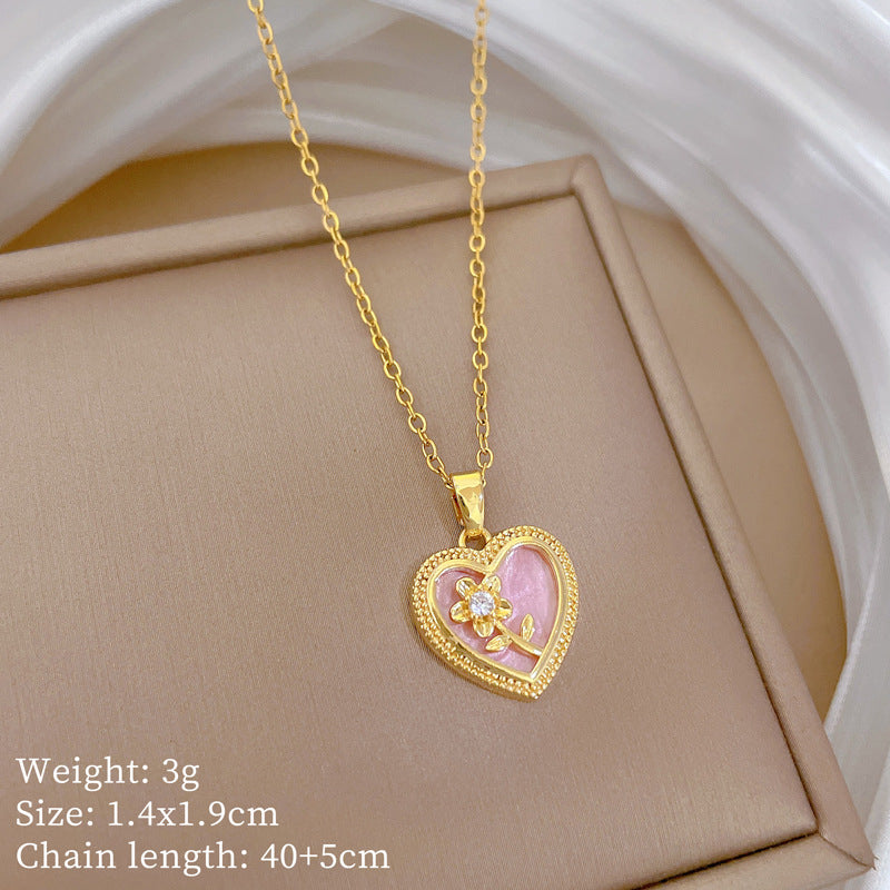 Copper Micro-Inlaid Heart Fashion Gorgeous Full Diamond Necklace Women’S Versatile Clavicle Chain Titanium Steel