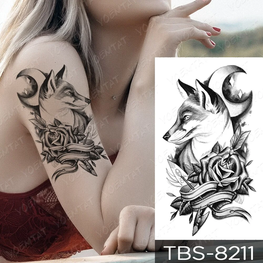 Sdrawing Temporary Tattoo Sticker Yin Yang Dragon Feather Wings Flash Tattoos Wolf Totem Body Art Arm Fake Tatoo Men