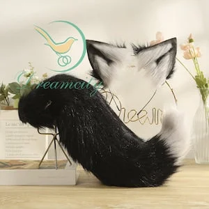pornhint Pornhint Black Wolf Ears and Wolf Tail - plugs can be added as sex goods - cosplay's ears and tail - headwear of oliva - live props - handmade