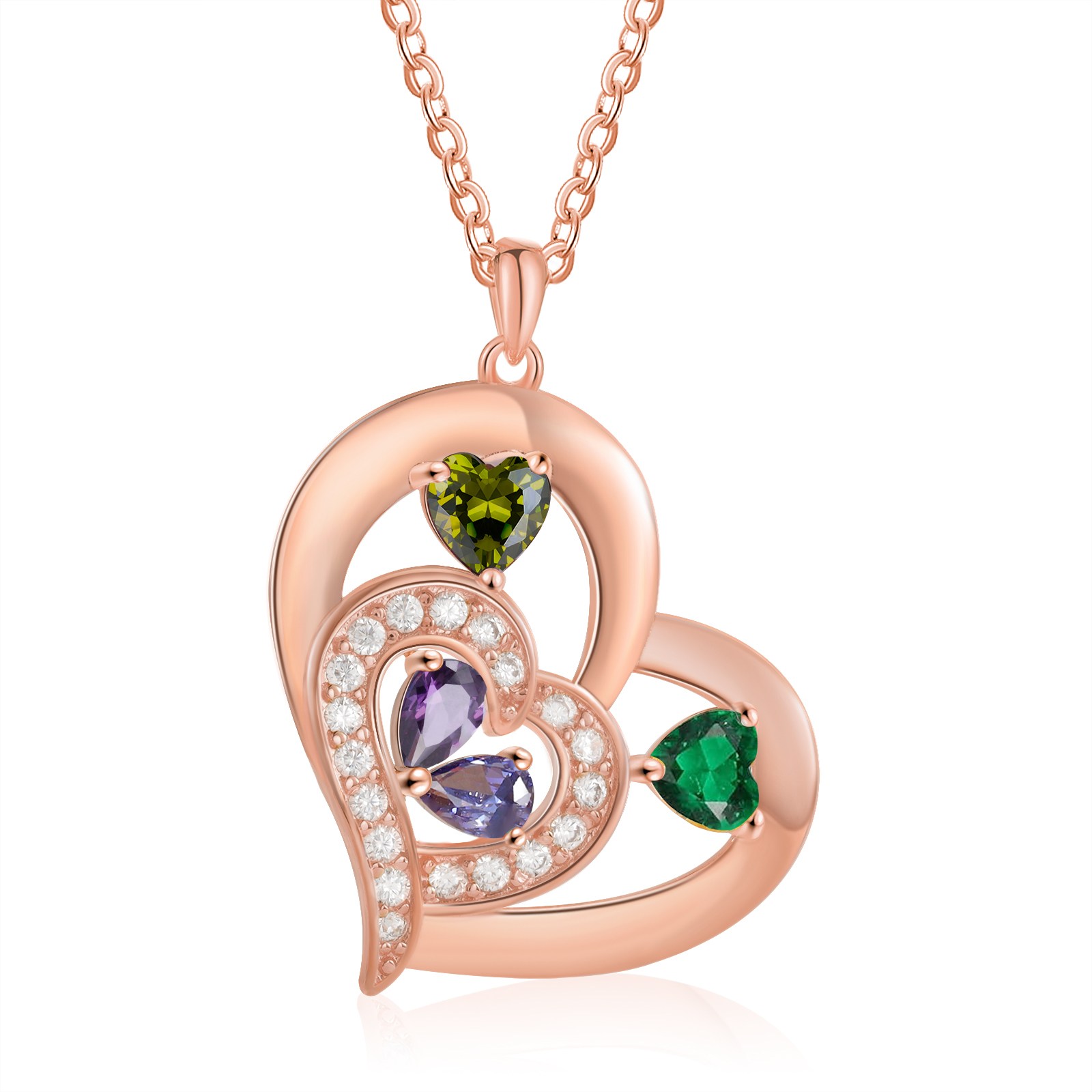 4 Names - Personalised Heart Pendant Necklace Customised Names & Birthstones Necklace Birthday Gift for Her-Jessemade AU