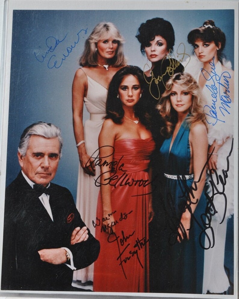 DYNASTY CAST SIGNED Photo Poster painting X6 John Forsythe, Joan Collins, Linda Evans, Heather Locklear, Pamela Sue Martin, Pamela Bellwood wcoa