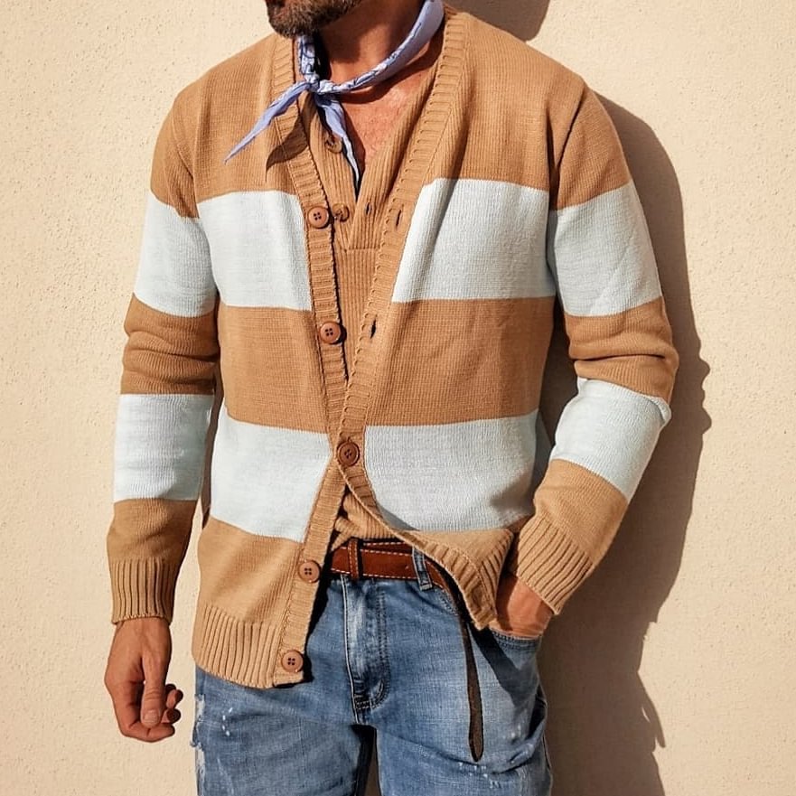Vintage Striped Panel Knit Cardigan