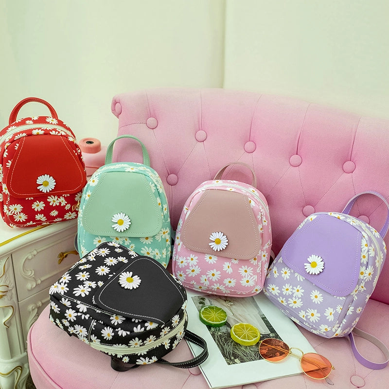 Women's Small Pu Leather Daisy Cute Streetwear Square Zipper Zipper Backpack