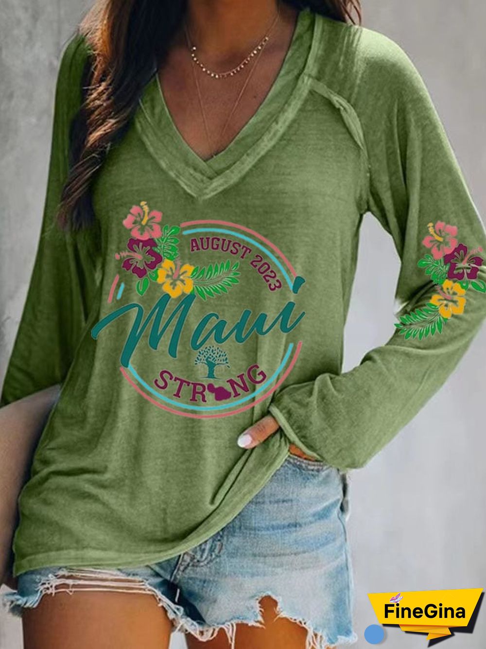 Women's Maui Strong Print Long Sleeves Casual T-Shirt