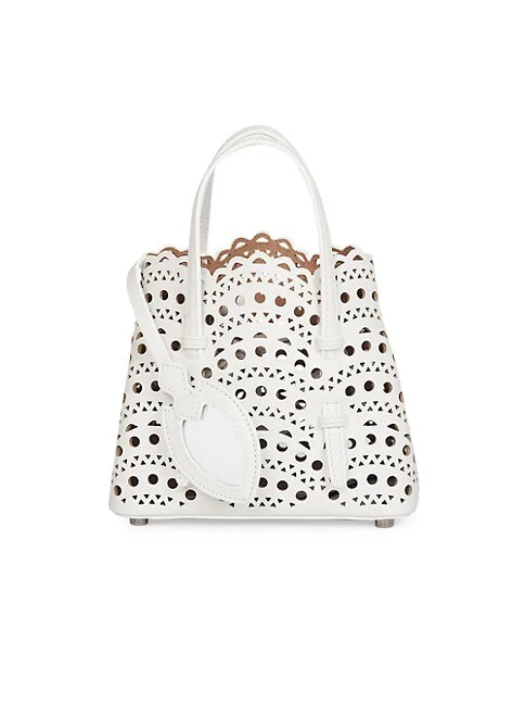Ala&iuml;a Mini Mina Perforated Leather Tote bag white