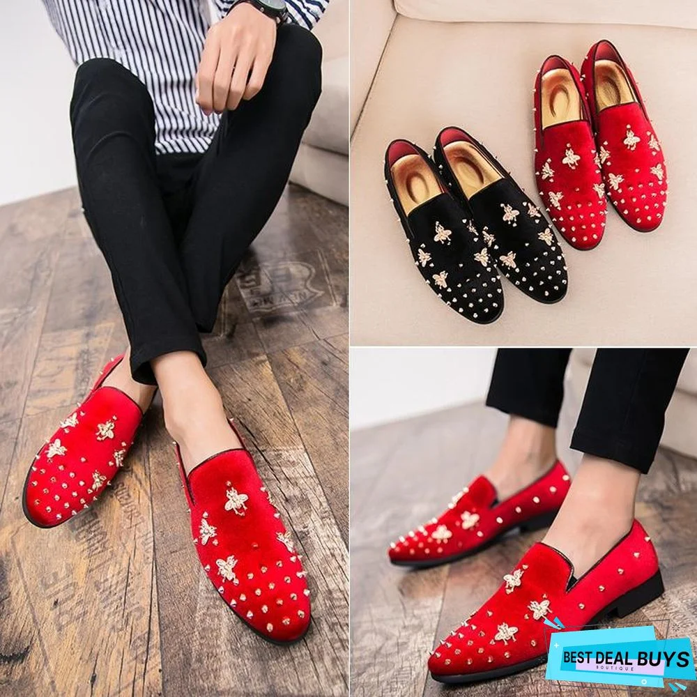 New Fashion Gold Top and Metal Toe Men Velvet Shoes Italian Men's Shoes Handmade Loafers