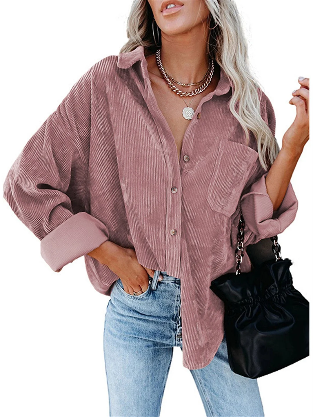 Women Long Sleeve Shirt Collar Solid Color Buttons Tops